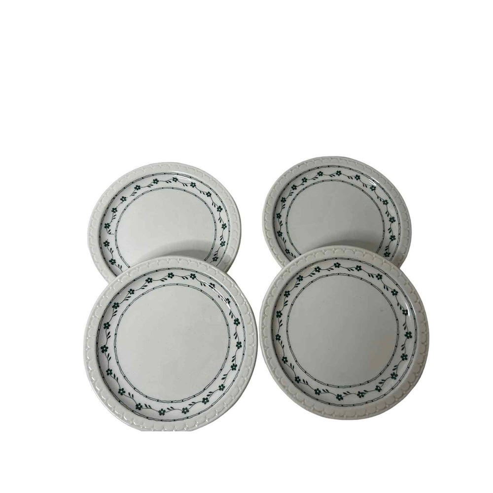 Syracuse China Restaurant ware ‎ econo trim with green floral 4 dessert plates